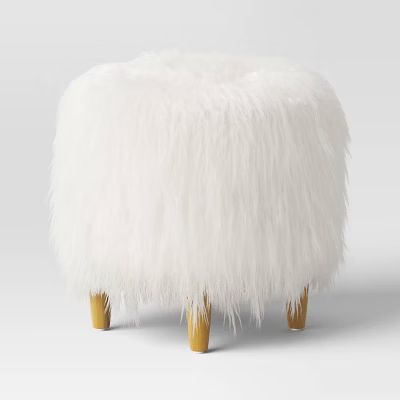 Holley Mongolian Fur/Wood Ottoman Cream - Threshold™ | Target