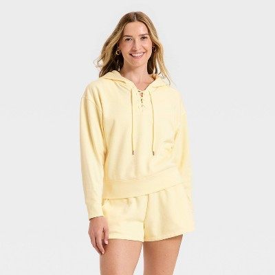 Women's Lace Up Hoodie Pullover Sweatshirt - Universal Thread™ Yellow XS | Target