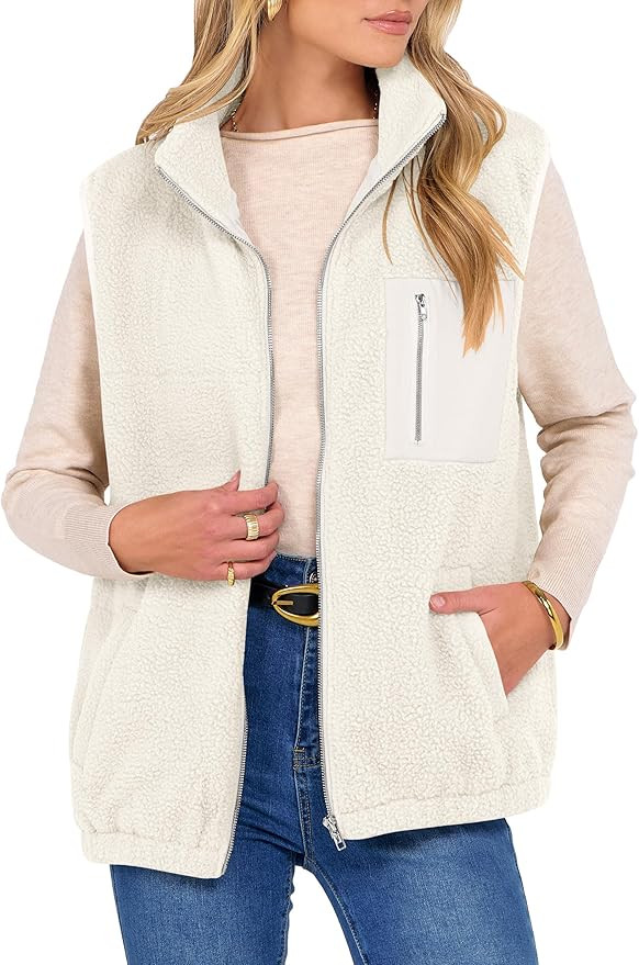 ANRABESS Womens Fuzzy Fleece Vest Oversized Sleeveless Sherpa Jacket Casual Warm Outerwear With P... | Amazon (US)