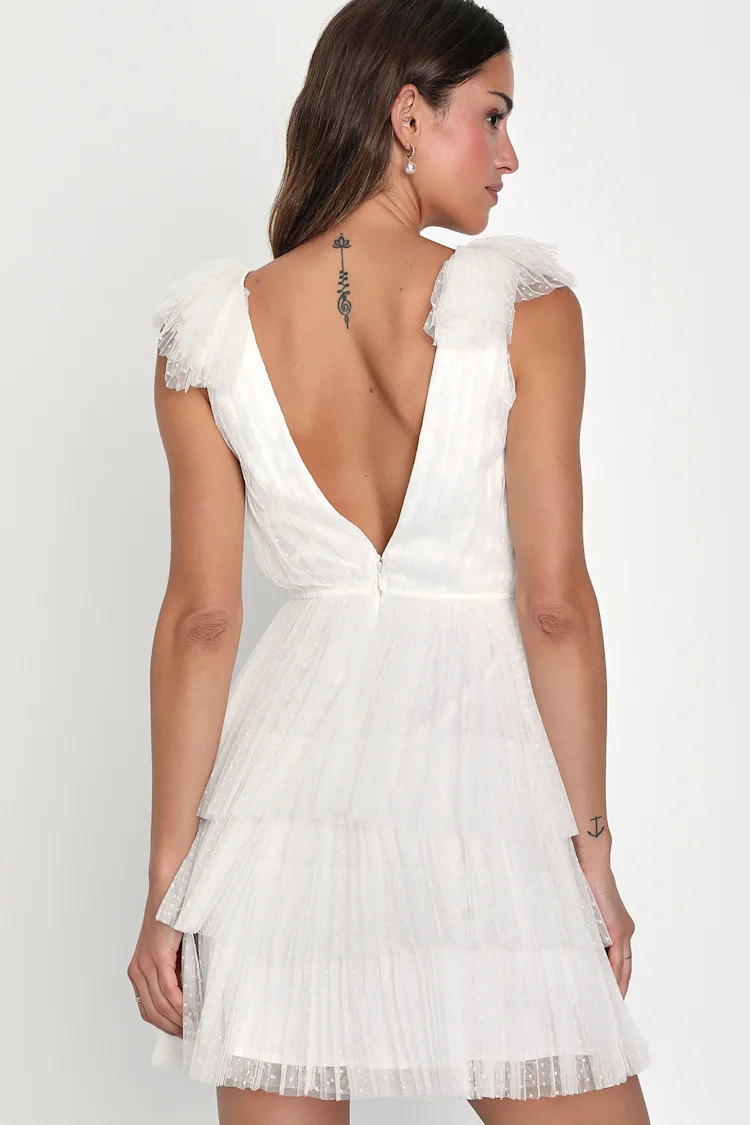 Fabulous Behavior White Mesh Swiss Dot Tiered Mini Dress | Lulus