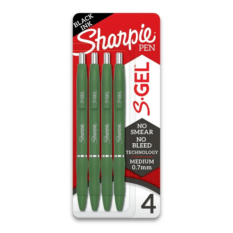 Sharpie S-Gel, Gel Pens, Medium Point (0.7mm), Green Barrel, Black Ink, 4 Count - Walmart.com | Walmart (US)
