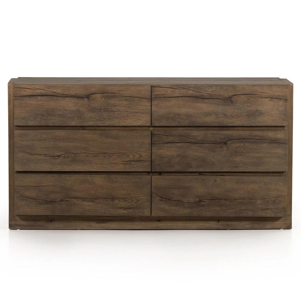 Sergio Rustic Lodge Brown Oak Wood Double Dresser | Kathy Kuo Home