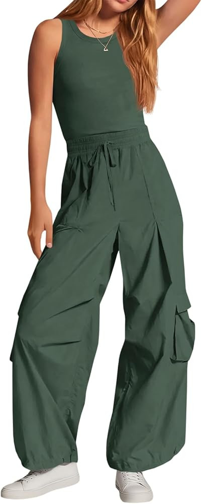 Fisoew Jumpsuits for Women Casual Sleeveless Summer Open Back One Piece Rompers Wide Leg Pants wi... | Amazon (US)