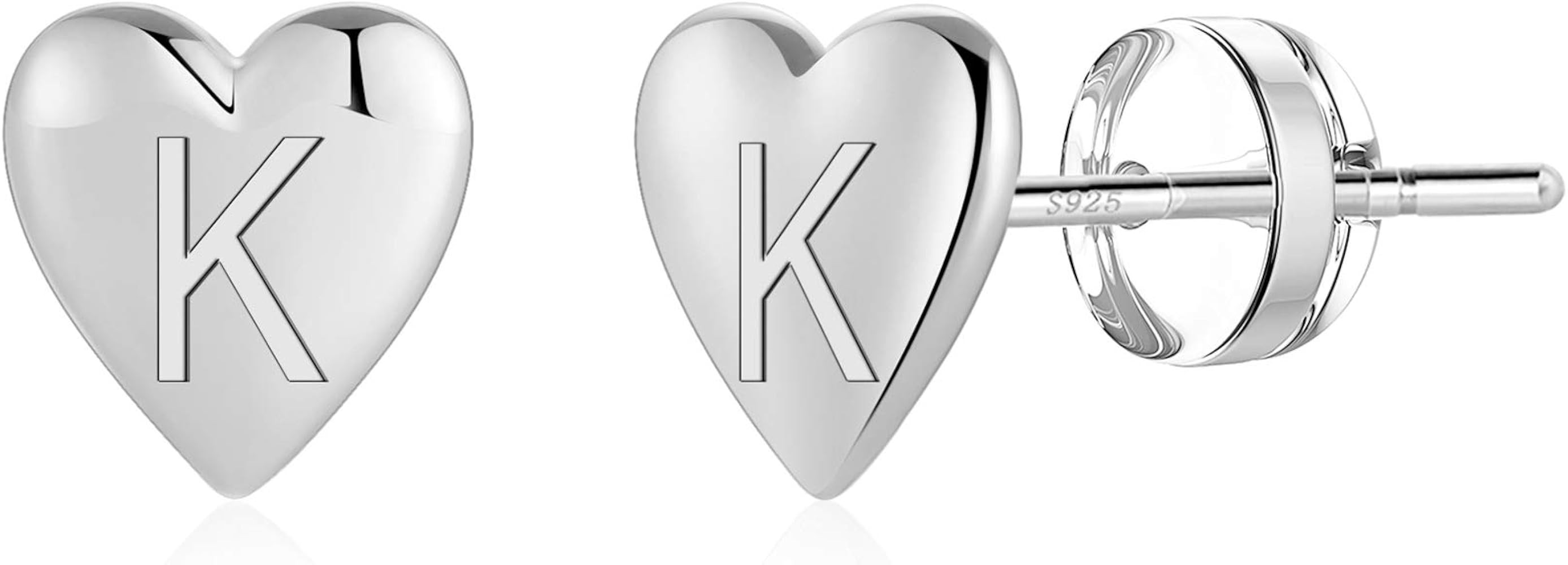 Heart Initial Stud Earrings for Girls - S925 Sterling Silver Post 14K Gold Plated Dainty Letter E... | Amazon (US)