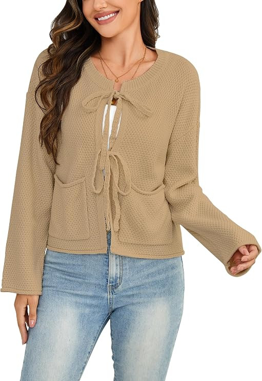 Bsubseach Striped Cropped Cardigan Sweater for Women Lightweight Jacket Trendy Fall Outfits Sprin... | Amazon (US)