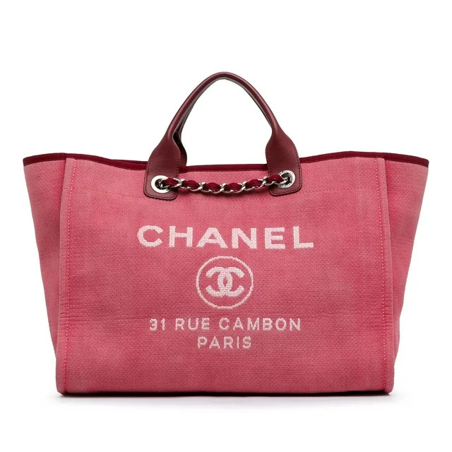 Pre-Owned Authenticated Chanel Large Deauville Tote Canvas Fabric Red Satchel Unisex (Good) | Walmart (US)