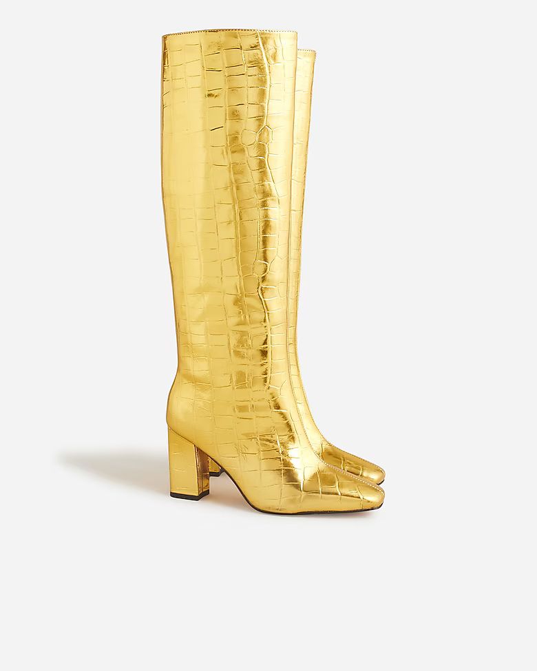 Collection limited-edition knee-high boots in croc-embossed metallic leather | J. Crew US