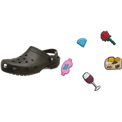 Crocs Classic Clog | Comfortable Slip On Water Shoes, Black, 9 Women/7 Men Shoe Charm 5-Pack | Personalize with Jibbitz, Ladies Night, Small | Amazon (US)