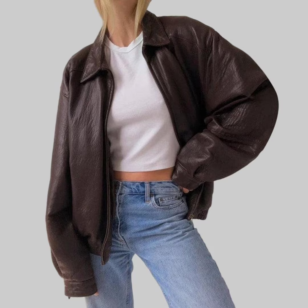 1980s Oversized Vintage Brown Distressed Real Leather Jacket: Retro Bomber Boxy Fit - Etsy | Etsy (US)