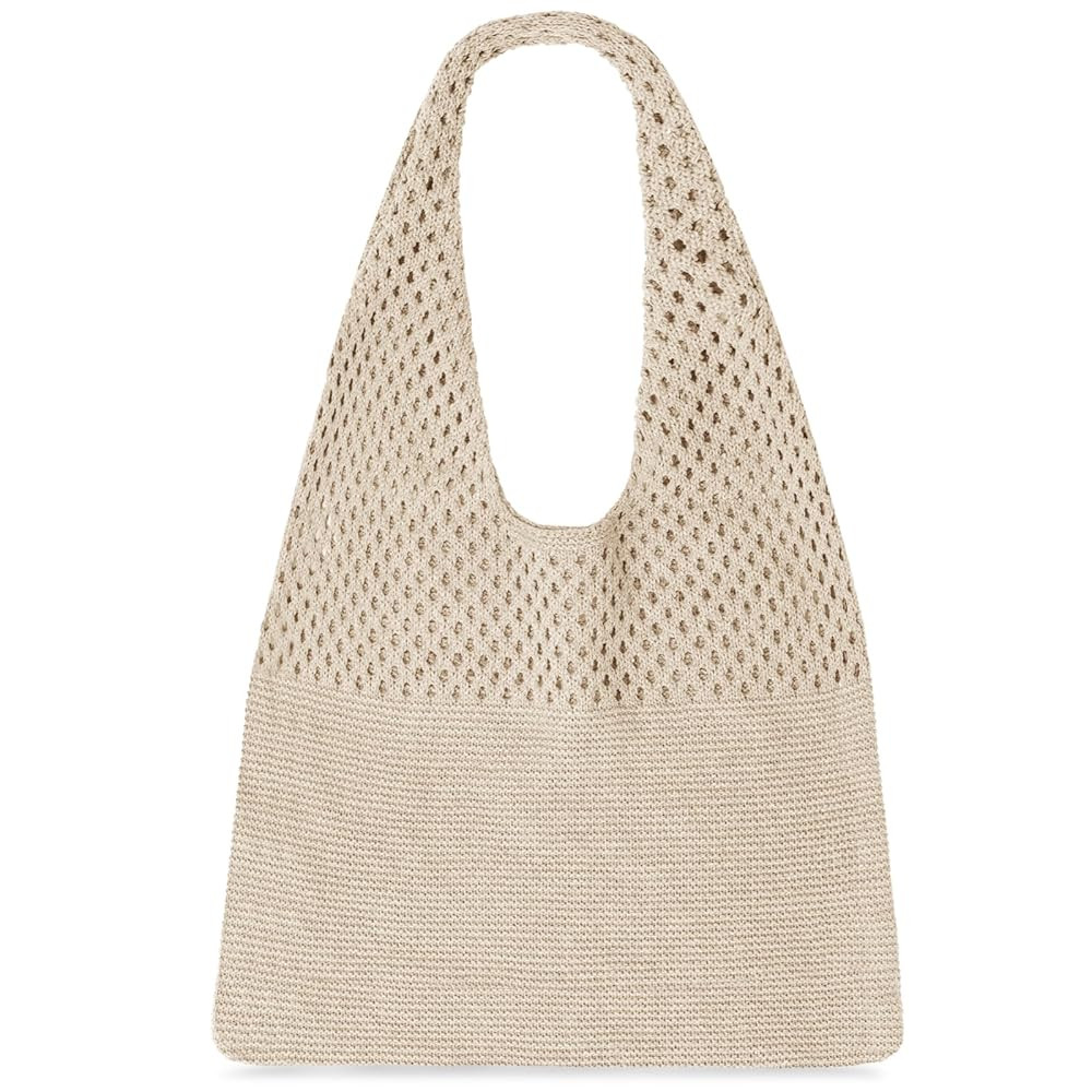 SANSTHS Crochet Mesh Beach Tote Bag Retro Hobo Knitted Bag Woven Tote Summer Shoulder Bag for Wom... | Amazon (US)