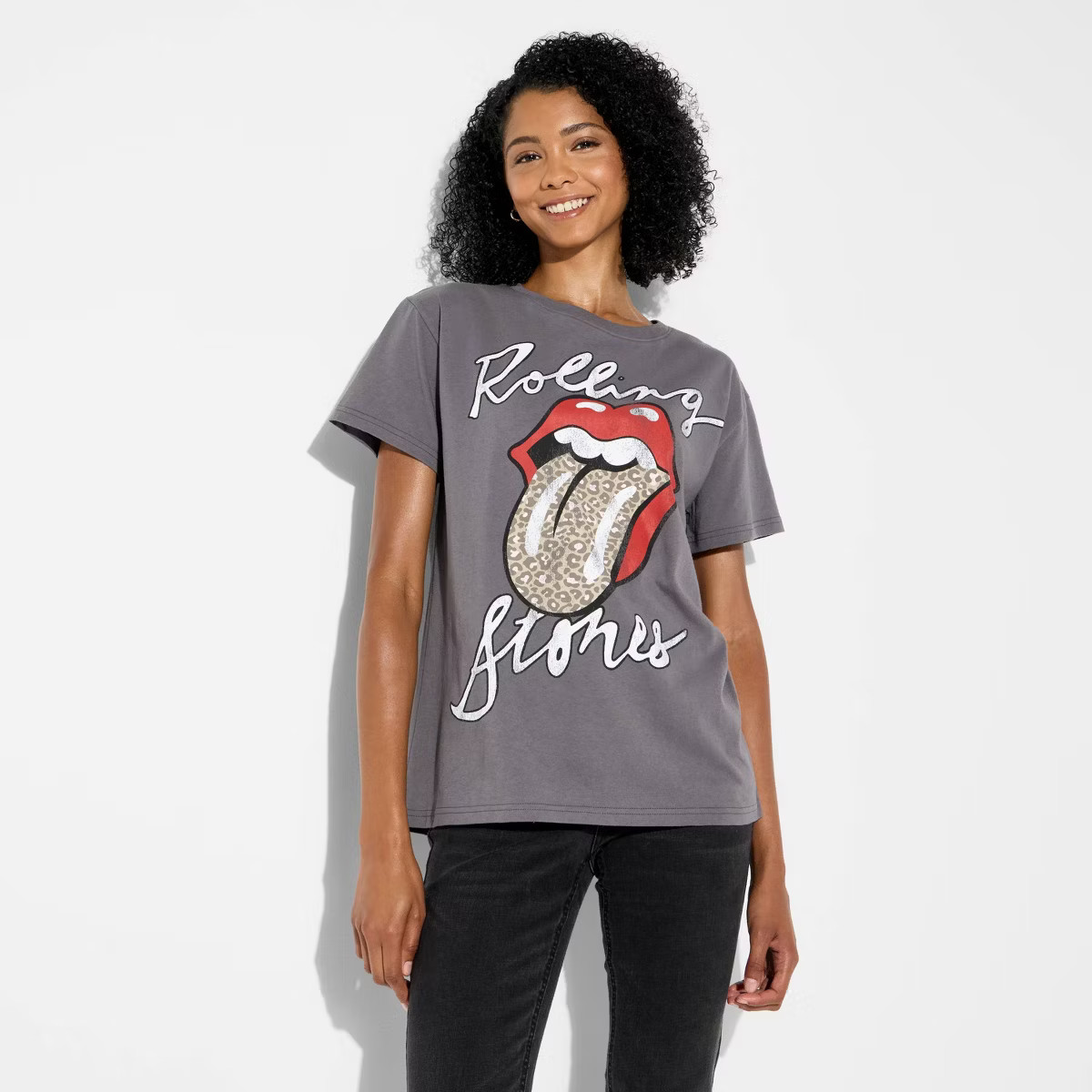 Women's The Rolling Stones Leppard Short Sleeve Graphic T-Shirt - Gray XL | Target