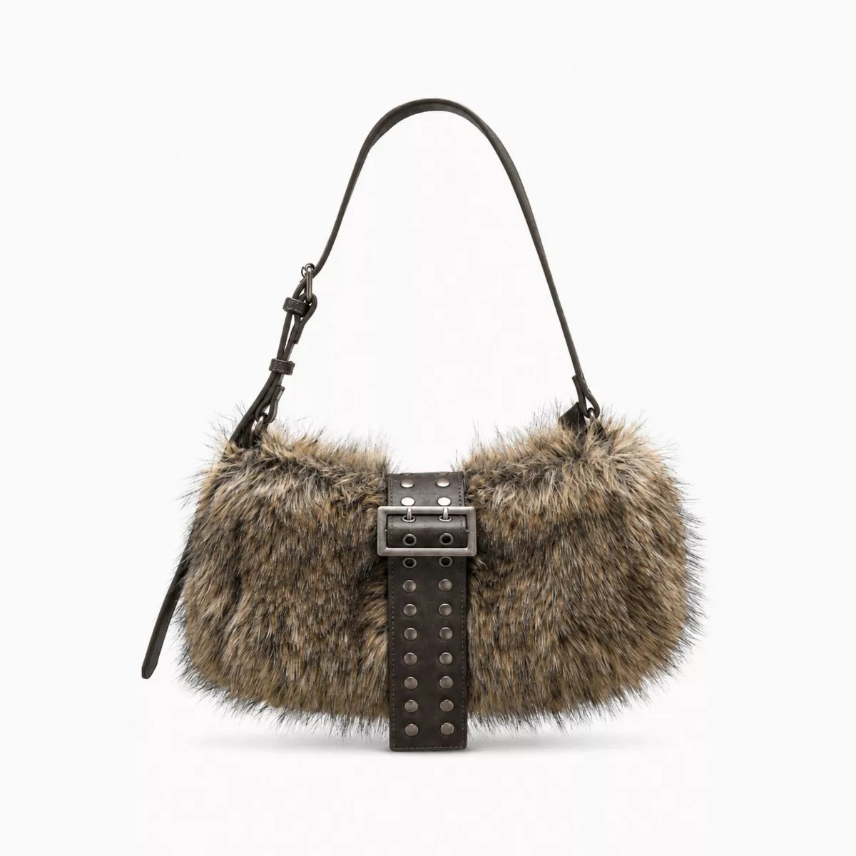 Alilang Women's Faux Fur Shoulder Bag Vintage Belted Underarm Bag - Brown | Target