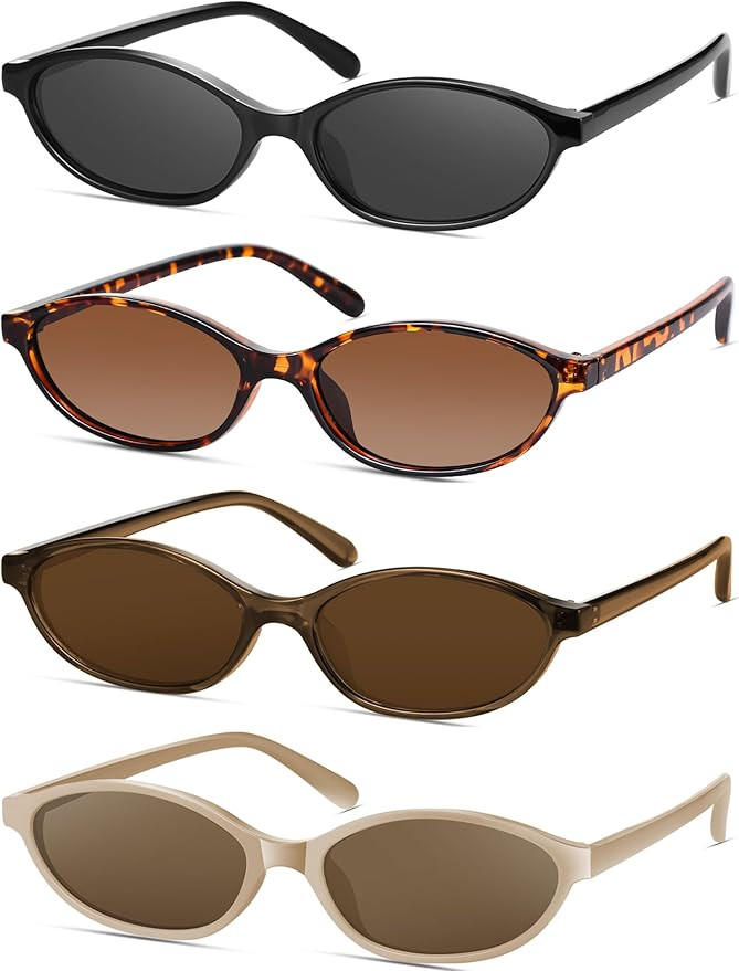 Retro Oval Cat Eye Sunglasses for Women Y2k Designer Trendy Narrow Shades UV protection Sun Glass... | Amazon (US)