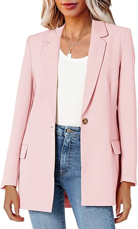 Womens Oversized Casual Blazers Open Front Long Sleeve Work Office Jackets Blazer Pink at Amazon ... | Amazon (US)