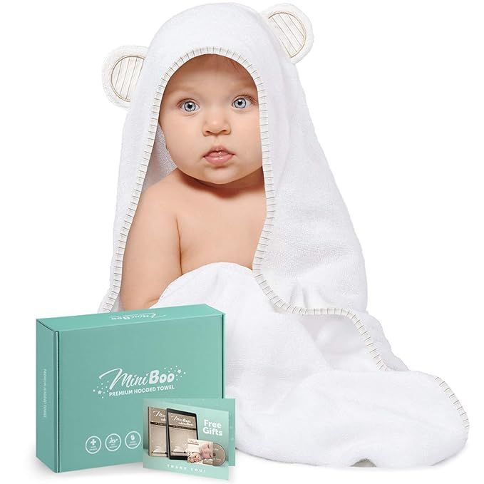 MINIBOO Baby Hooded Towel - Ultra-Soft and Absorbent Rayon from Bamboo Baby Towels for Newborn to... | Amazon (US)