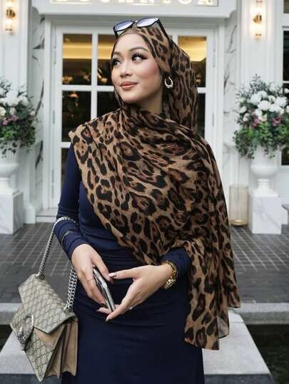 1pc Women's Bohemian Style Leopard Print Headscarf, Soft & Breathable Street-Style Scarf, Suitable For Daily Wear | SHEIN