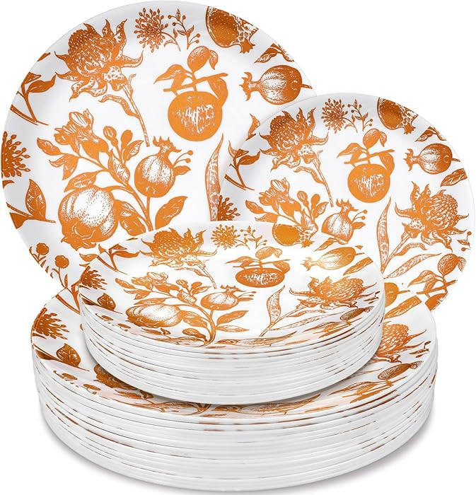 Suclain 60 Pcs Brown Fall Pomegranate Plastic Plates Thanksgiving Wedding Party Decoration Bulk 1... | Amazon (US)