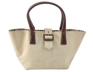 Authentic BURBERRY Vintage Canvas Leather Shoulder Tote Bag Purse Beige H4075 | eBay US