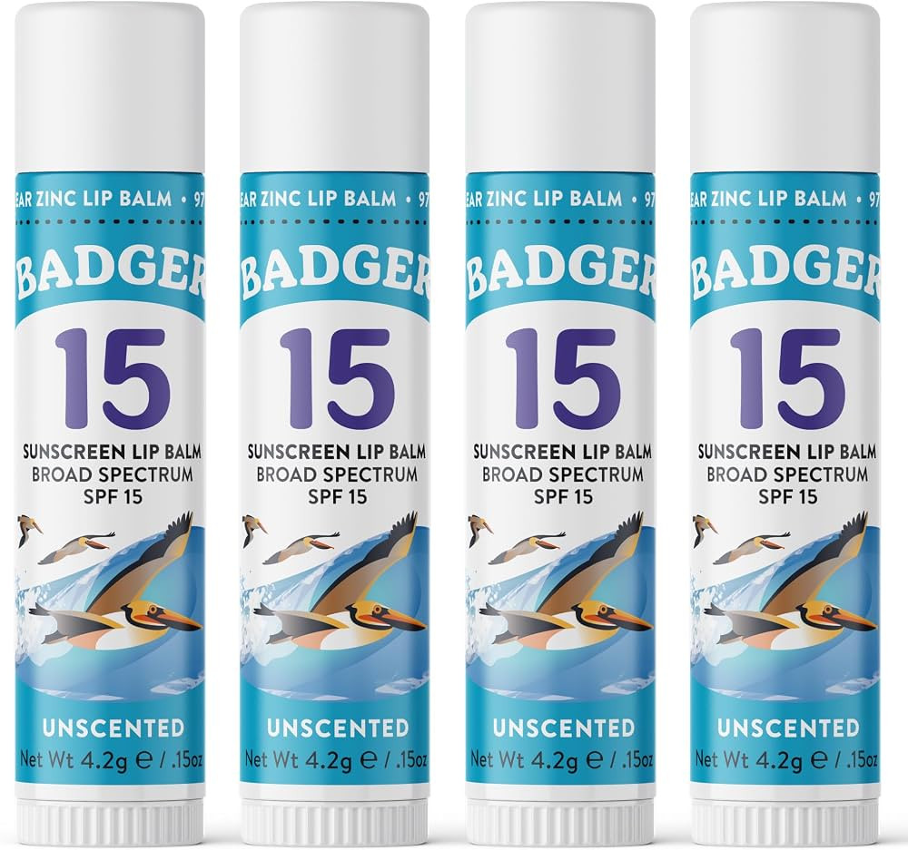 Badger Mineral Sunscreen Lip Balm SPF 15, Reef Safe, Zinc Oxide, Unscented, Travel Size, SPF Lip ... | Amazon (US)