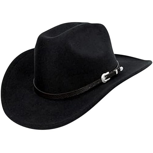 Zrughno Western Black Cowboy Hat for Women and Men Cowgirl with Buckle Belt Felt Classic Wide Brim Accessories Country Concert Outfits Sombrero Vaquero para Mujer Hombre Roll Up Fedora Traveling | Amazon (US)