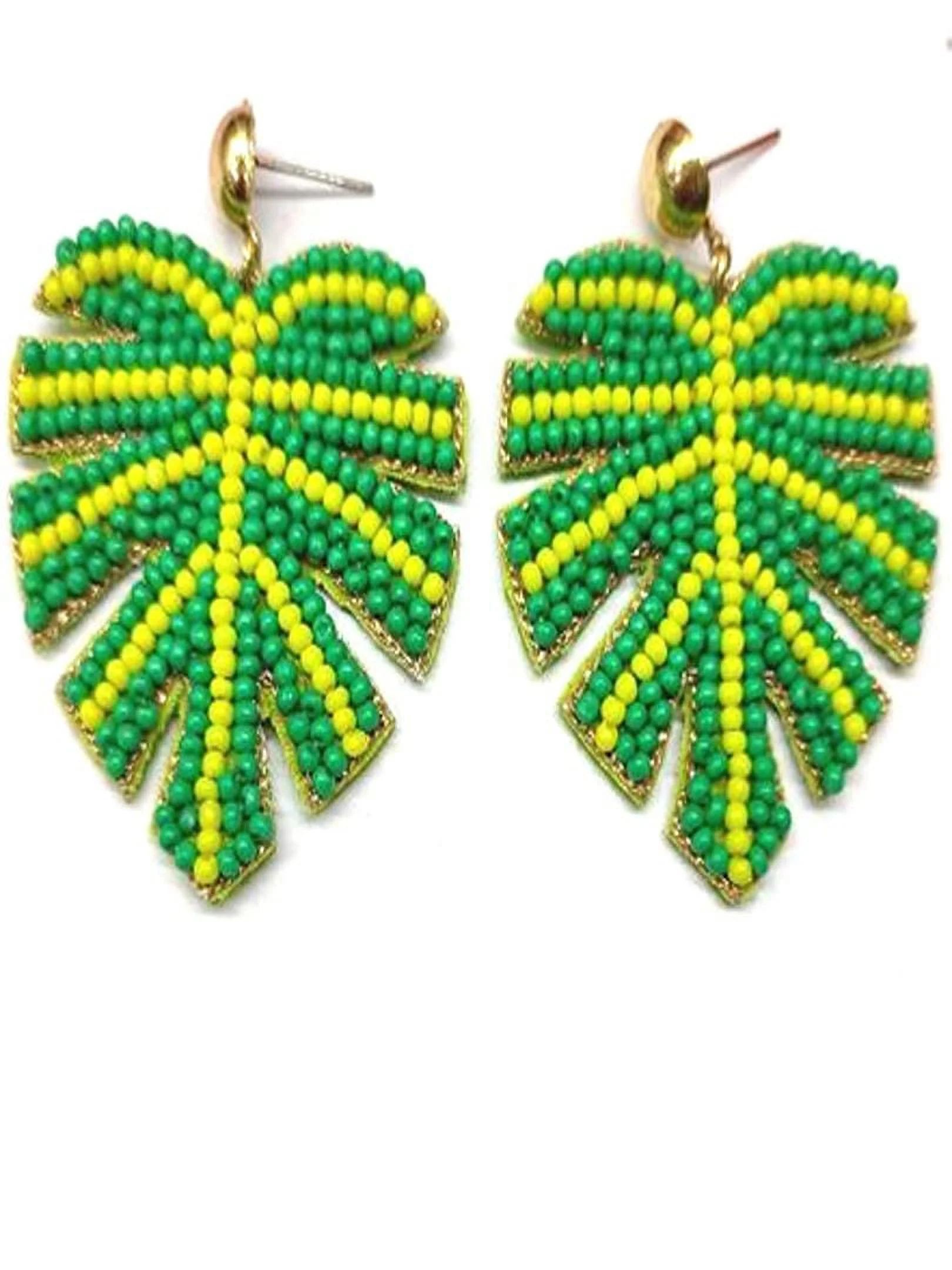 Time and Tru Women's Beaded Jungle Leaf Earrings | Walmart (US)