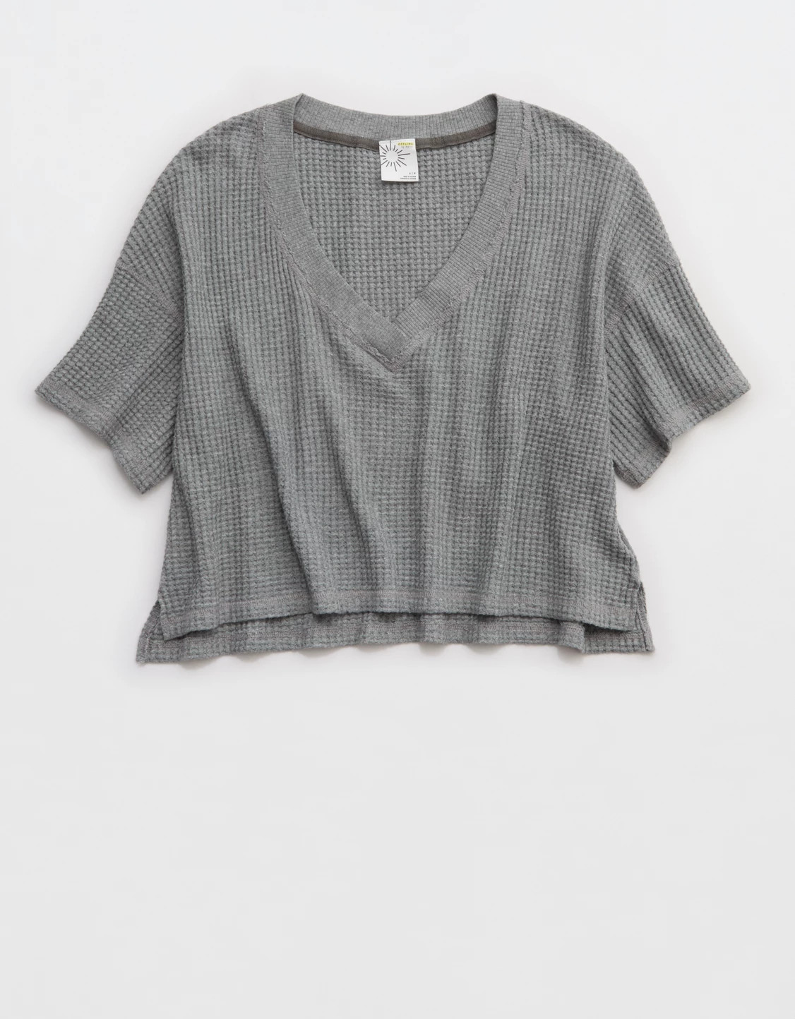 OFFLINE By Aerie Wow! Waffle V Neck Cropped Relaxed Short Sleeve T-Shirt | Aerie