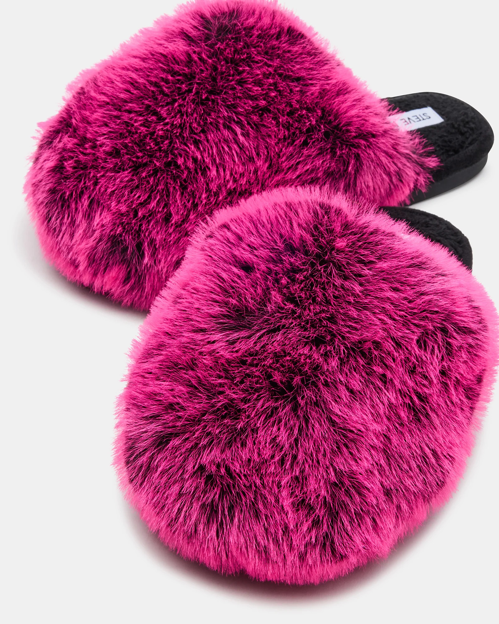 POOF Fushia Slip-On Faux Fur Mule Women's Flat | Steve Madden (US)