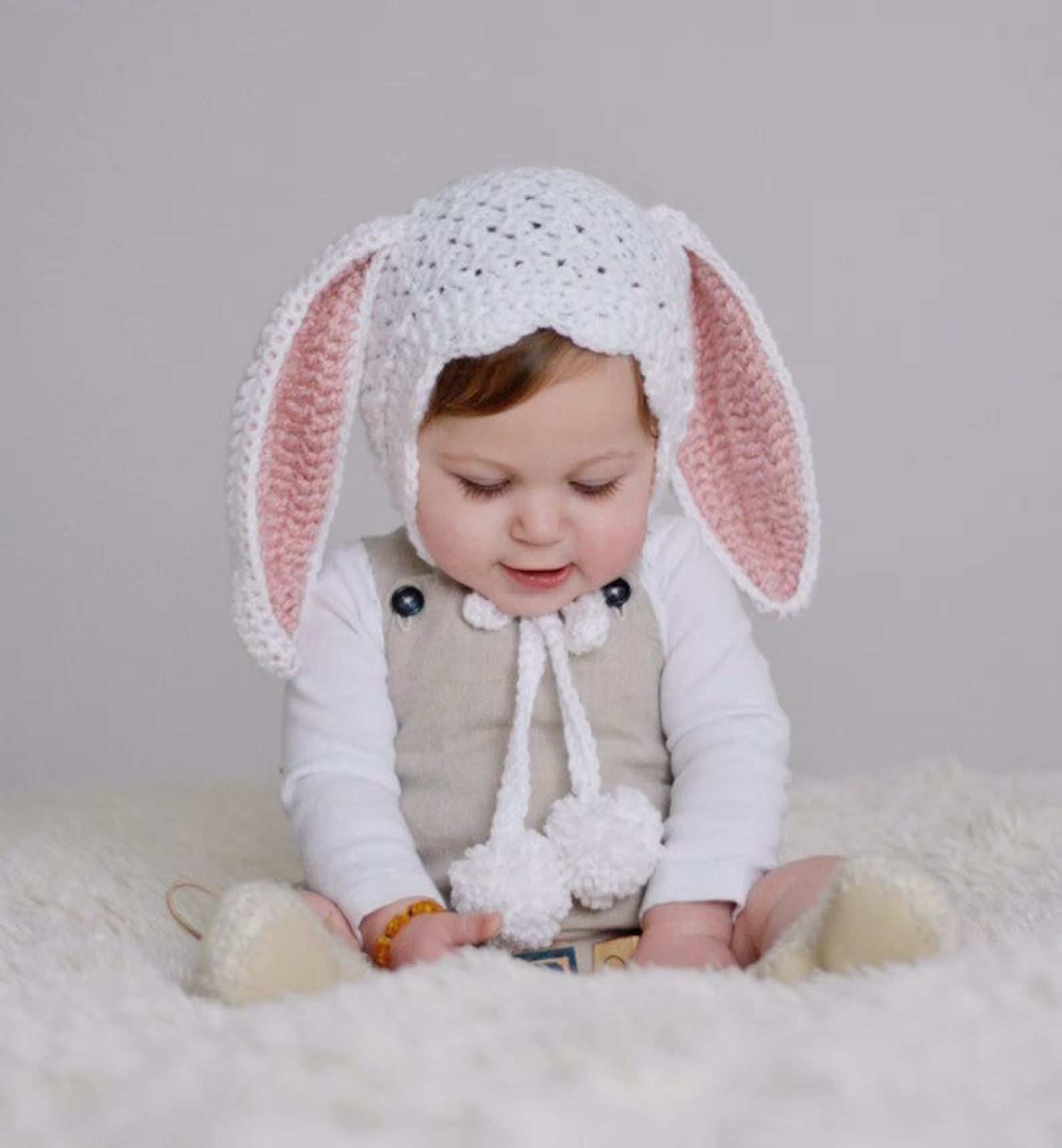 Easter bunny bonnet handmade. Crochet/knit. Baby hat. Gift. | Etsy (US)