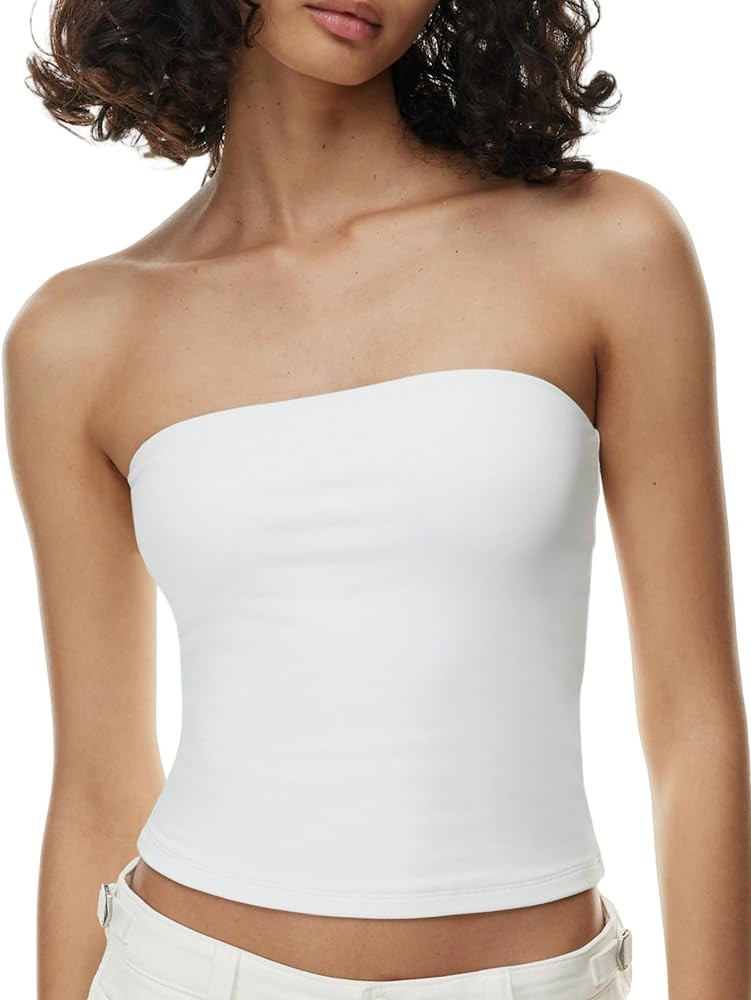 Womens Double Lined Tube Tops Crop Going Out Tops Strapless Tank Summer Top | Amazon (US)