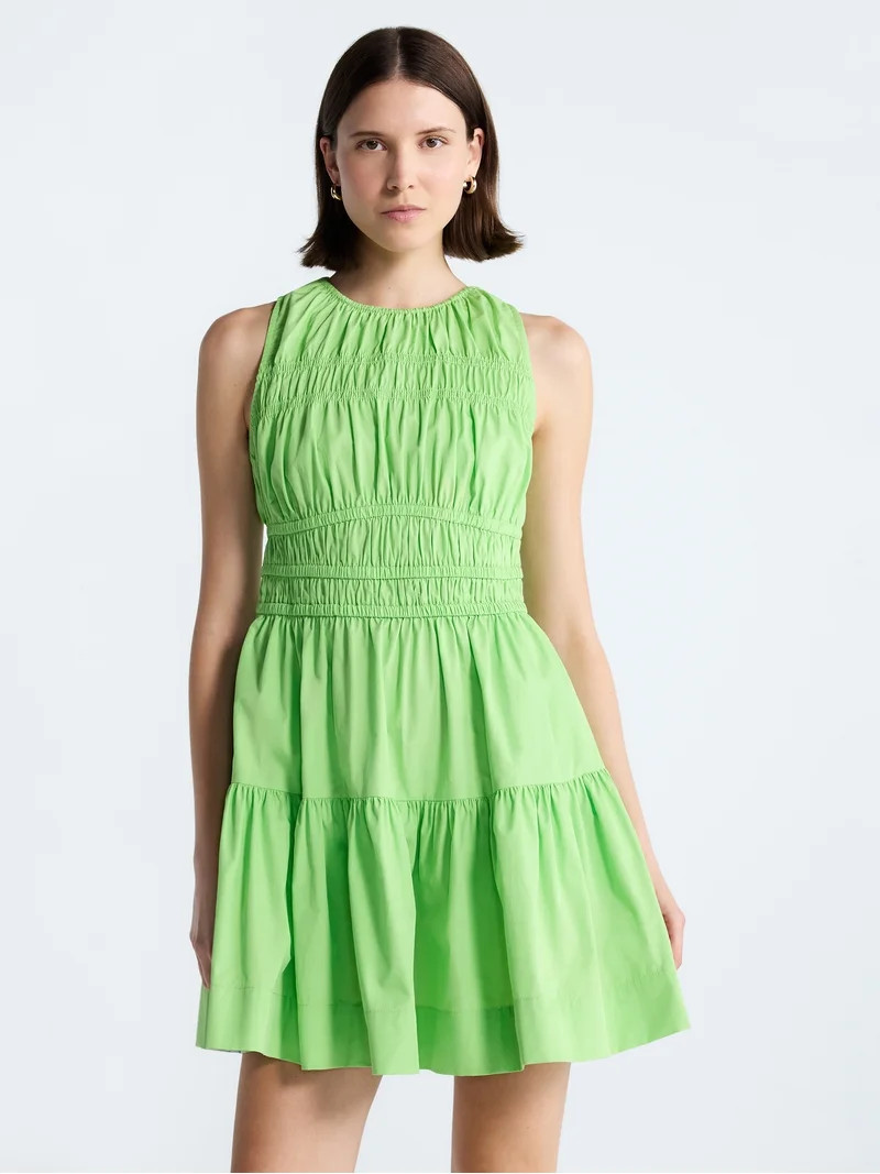 Free Assembly Women's and Women's Plus Smocked Cotton Drop Waist Mini Dress, Sizes XS-4X | Walmart (US)