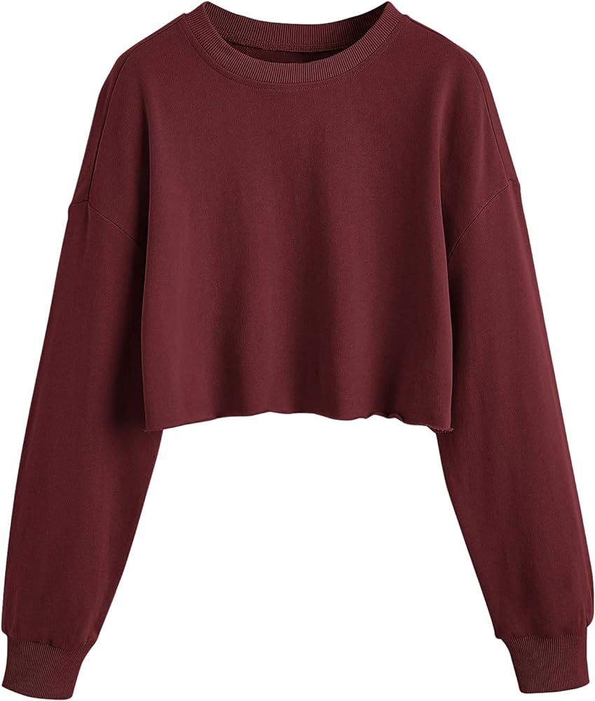 SweatyRocks Women's Casual Long Sleeve Raw Hem Pullover Crop Tops Sweatshirts | Amazon (US)