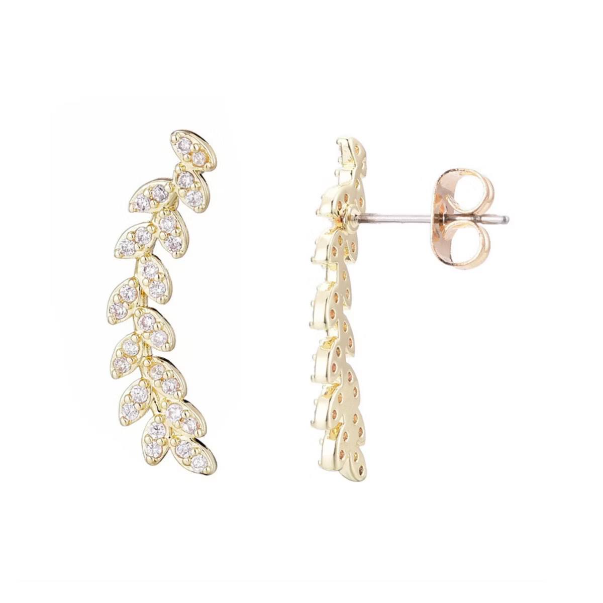 Adornia 14k Gold Plated Curved CZ Leaf Drop Earrings | Target