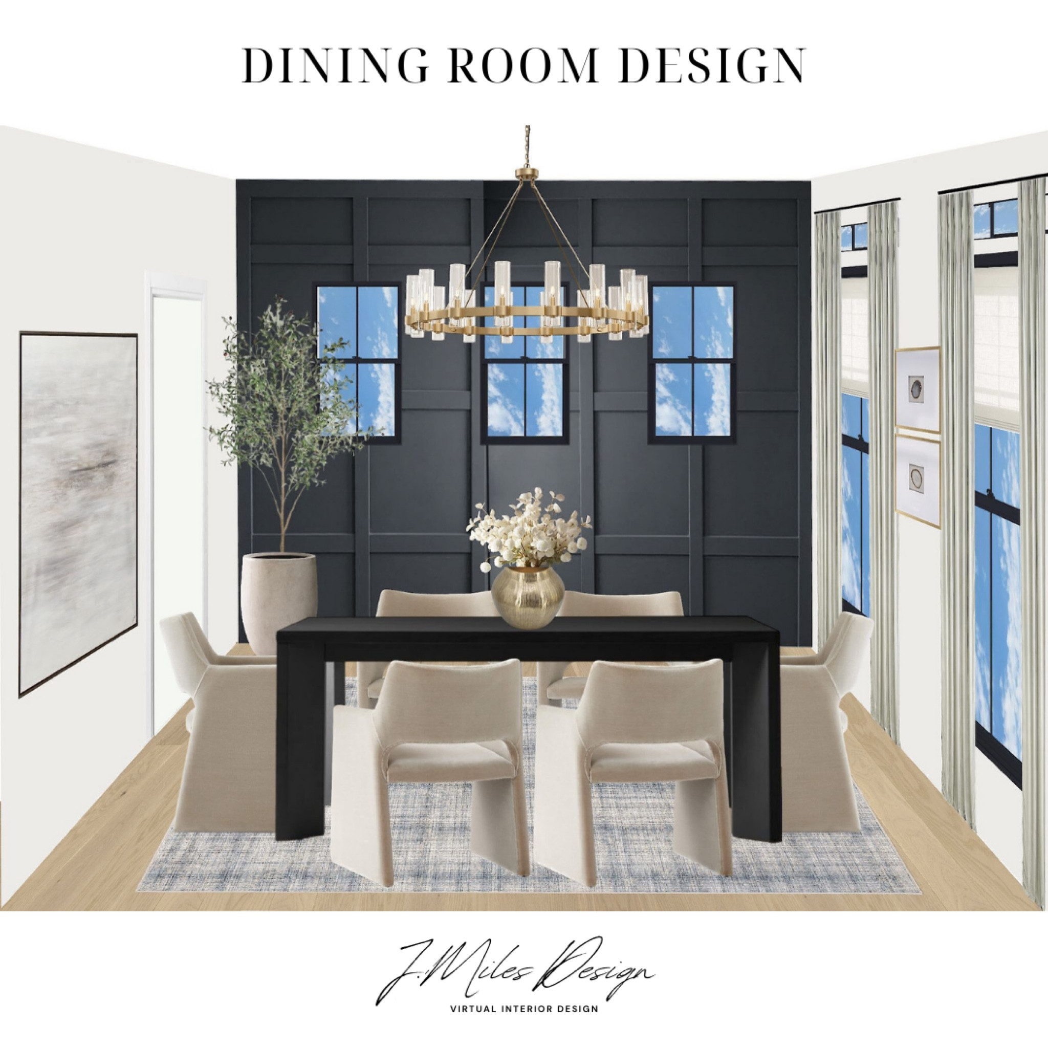 Modern meets classic in this sophisticated dining room design! The bold black accent wall creates a stunning contrast, while the neutral tones in the furniture and decor keep the space feeling airy and elegant. A touch of greenery and a statement chandelier complete the look for an inviting dining experience. #DiningRoomGoals #ModernDesign #TimelessElegance #HomeDecorInspo

#LTKHome