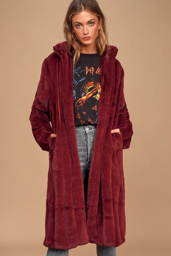 Cozy Queen Wine Red Faux Fur Long Coat | Lulus (US)
