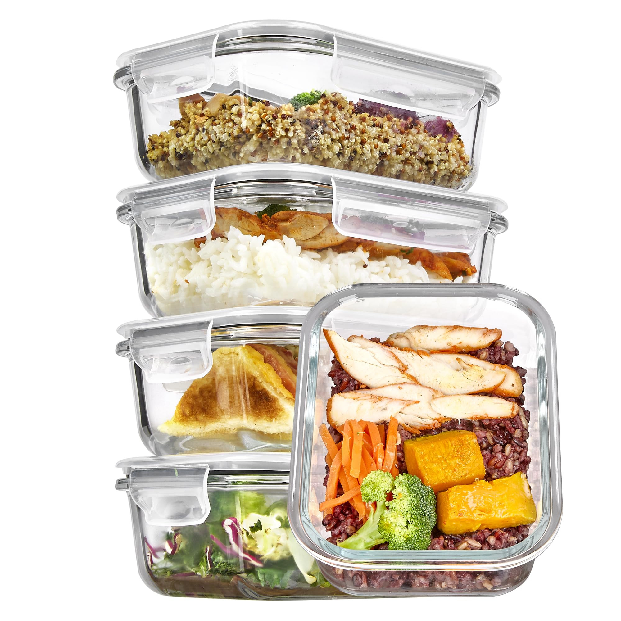 Vtopmart 5Pack 22oz Glass Storage Containers with Lids, Glass Meal Prep Food Container Sets with ... | Amazon (US)