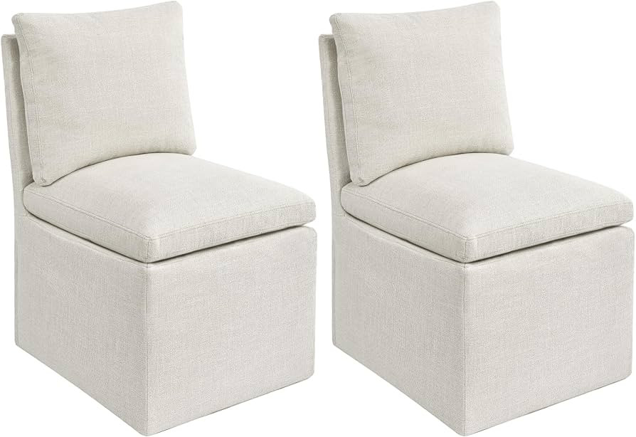 DUHOME Upholstered Armless Dining Chair with Casters,Linen Dining Chairs Set of 2 for Living Room... | Amazon (US)