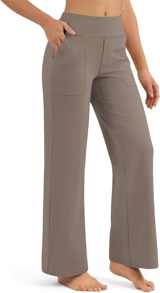 Yoga Pants Women Wide Leg Pants with Pockets High Waist Stretch Dress Casual Sweatpants Petite/Re... | Amazon (US)