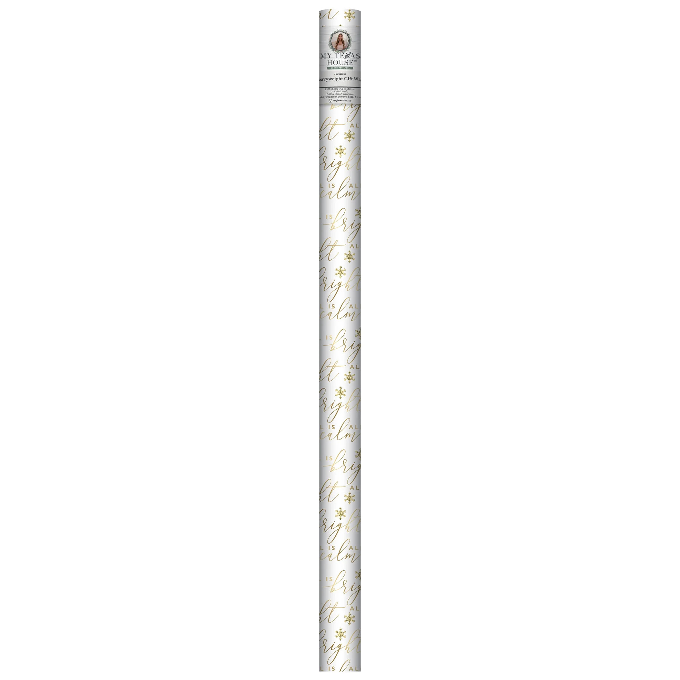 Gold and White All Is Calm Premium Heavyweight Christmas Wrapping Paper, 25 sq ft, by My Texas Ho... | Walmart (US)