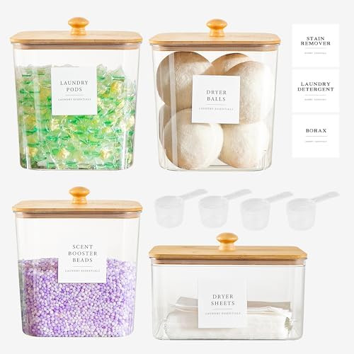 Acrylic Laundry Room Storage Container Set of 4, Clear Laundry Detergent Organizer Containers wit... | Amazon (US)