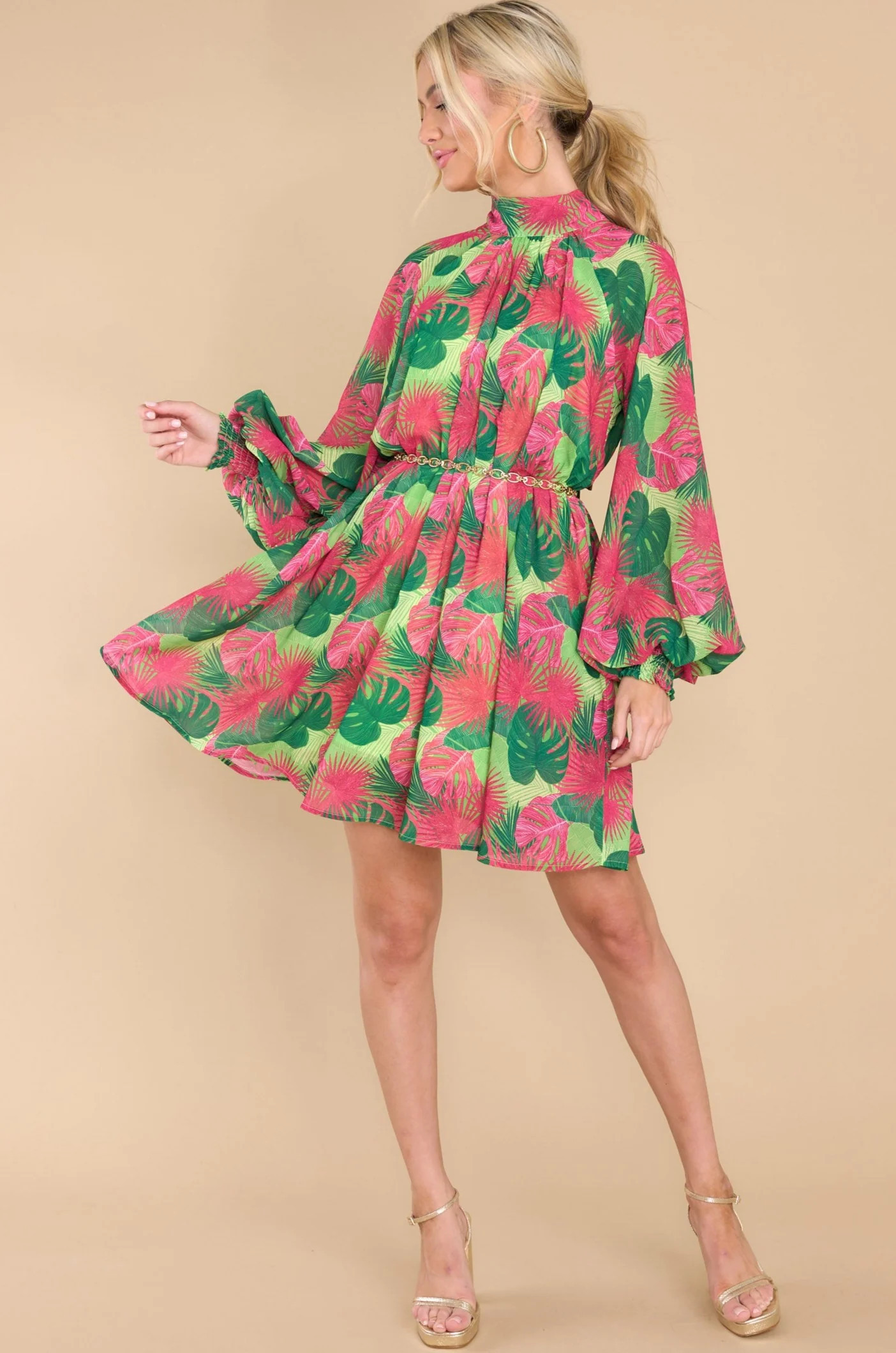 Evening Breeze Pink Multi Print Dress | Red Dress 