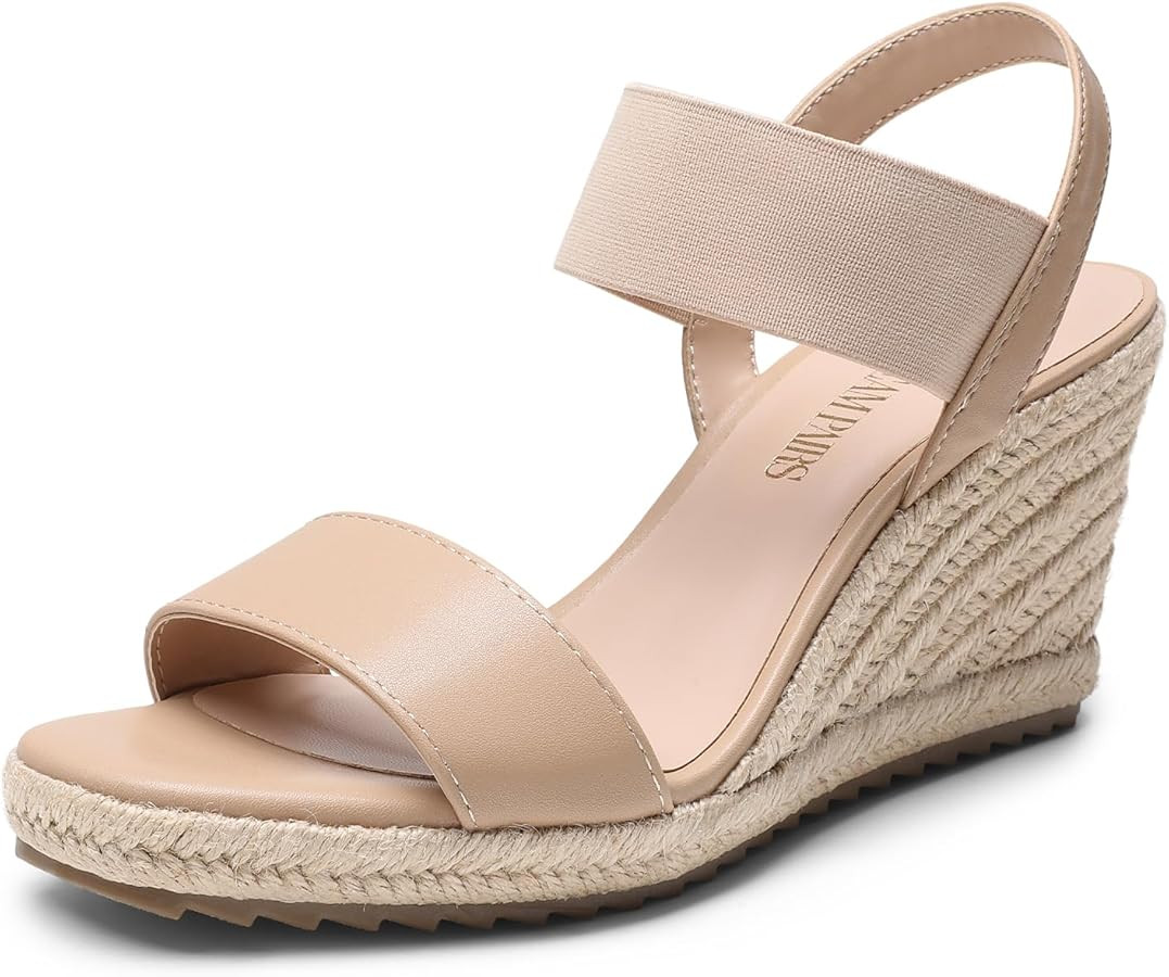 DREAM PAIRS Womens Open Toe Espadrilles Dressy Platform Sandals Slip on Elastic Ankle Strap Wedge... | Amazon (US)