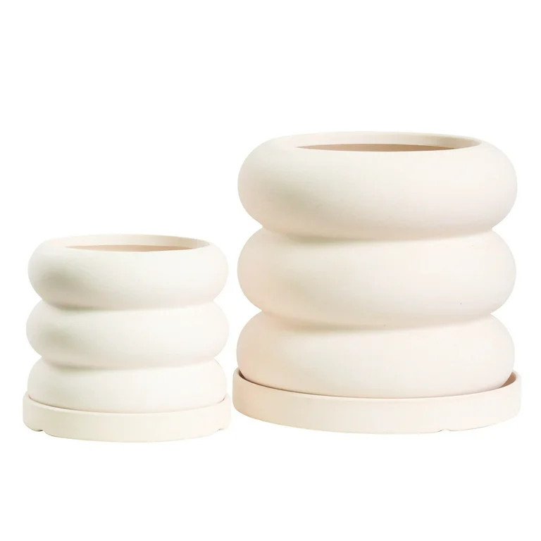 Lagos Bubble Ring Plant Pot Set 2 Planters Indoor - Includes Saucers - Cream | Walmart (US)