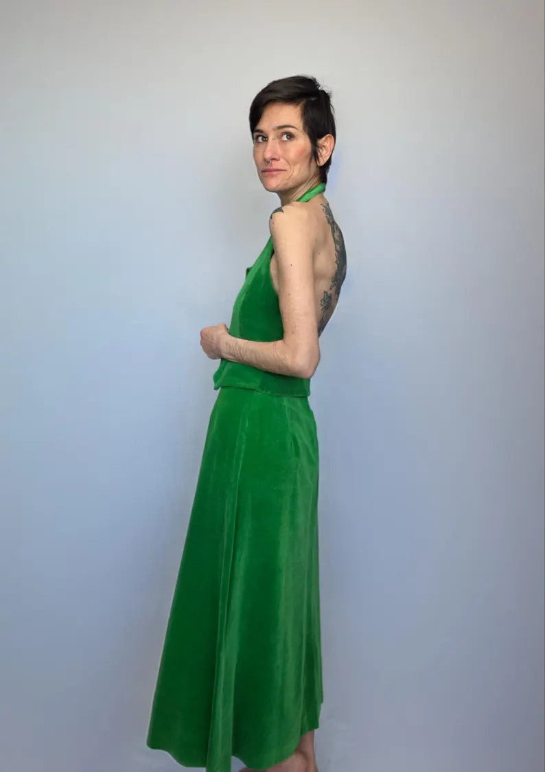 1970s Emerald Green Velvet Halter Top And Skirt Set – Backless Maxi Two Piece | Etsy (US)