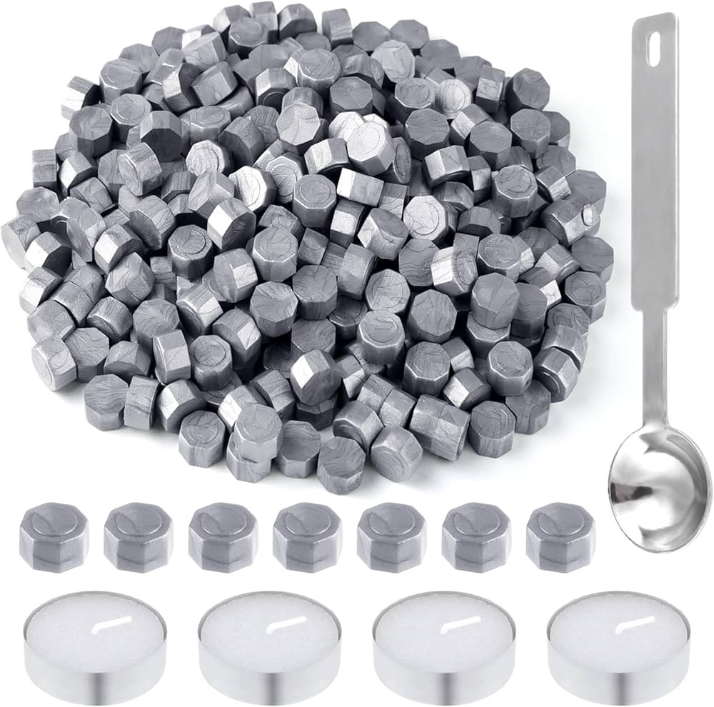 500 Pcs Silver Wax Seal Beads Octagon Sealing Wax Beads with 4 Pcs Tea Candles and 1 Pcs Wax Melt... | Amazon (US)