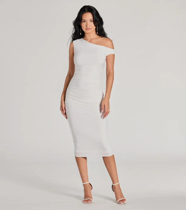 Easily Sultry Off-Shoulder Ruched Midi Dress | Windsor Stores