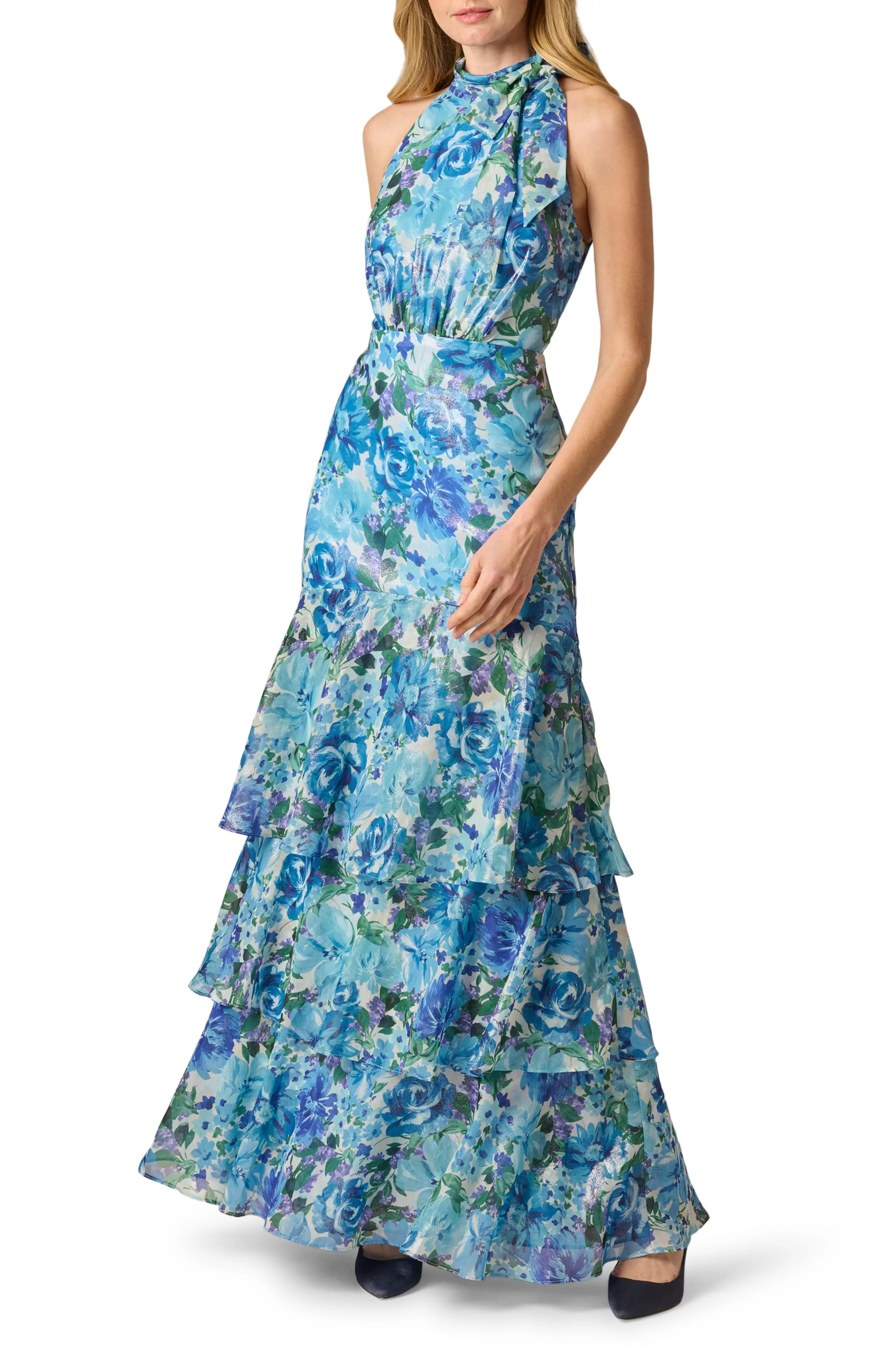 Metallic Floral Tiered Chiffon Gown (Women) | Nordstrom | Nordstrom