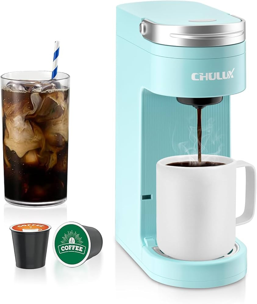 CHULUX Slim Single Serve Coffee Maker, Lightweight K-pod Coffee Machine for Travel & Home, Cyan | Amazon (US)