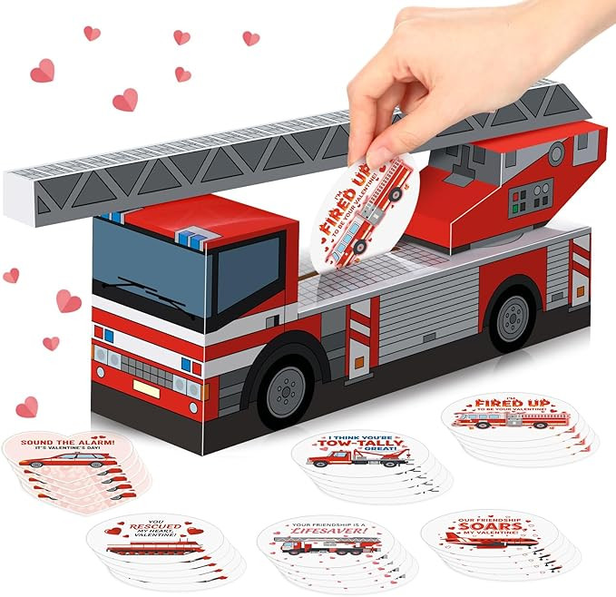 Skylety Valentines Day Box Mailbox with 30 Fire Rescue Vehicle Cards Valentines Crafts for Valent... | Amazon (US)