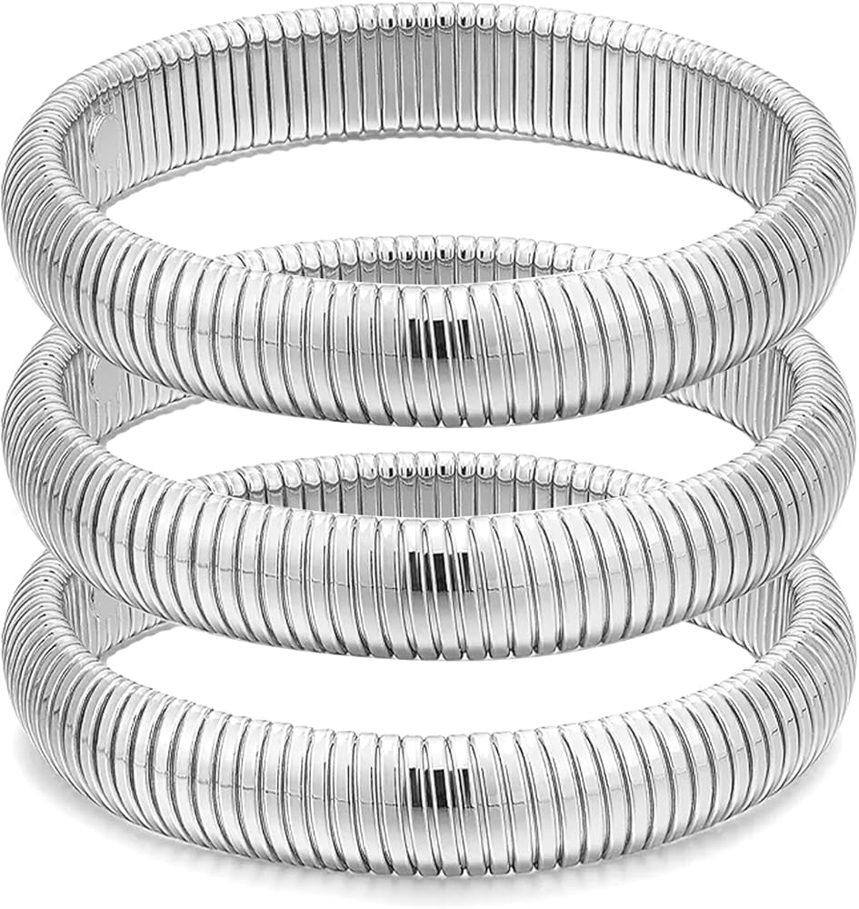 Gold Bangles for Women Chunky Gold Bracelets 18K Gold Plated Stainless Steel Bangles Bracelets Fl... | Amazon (US)