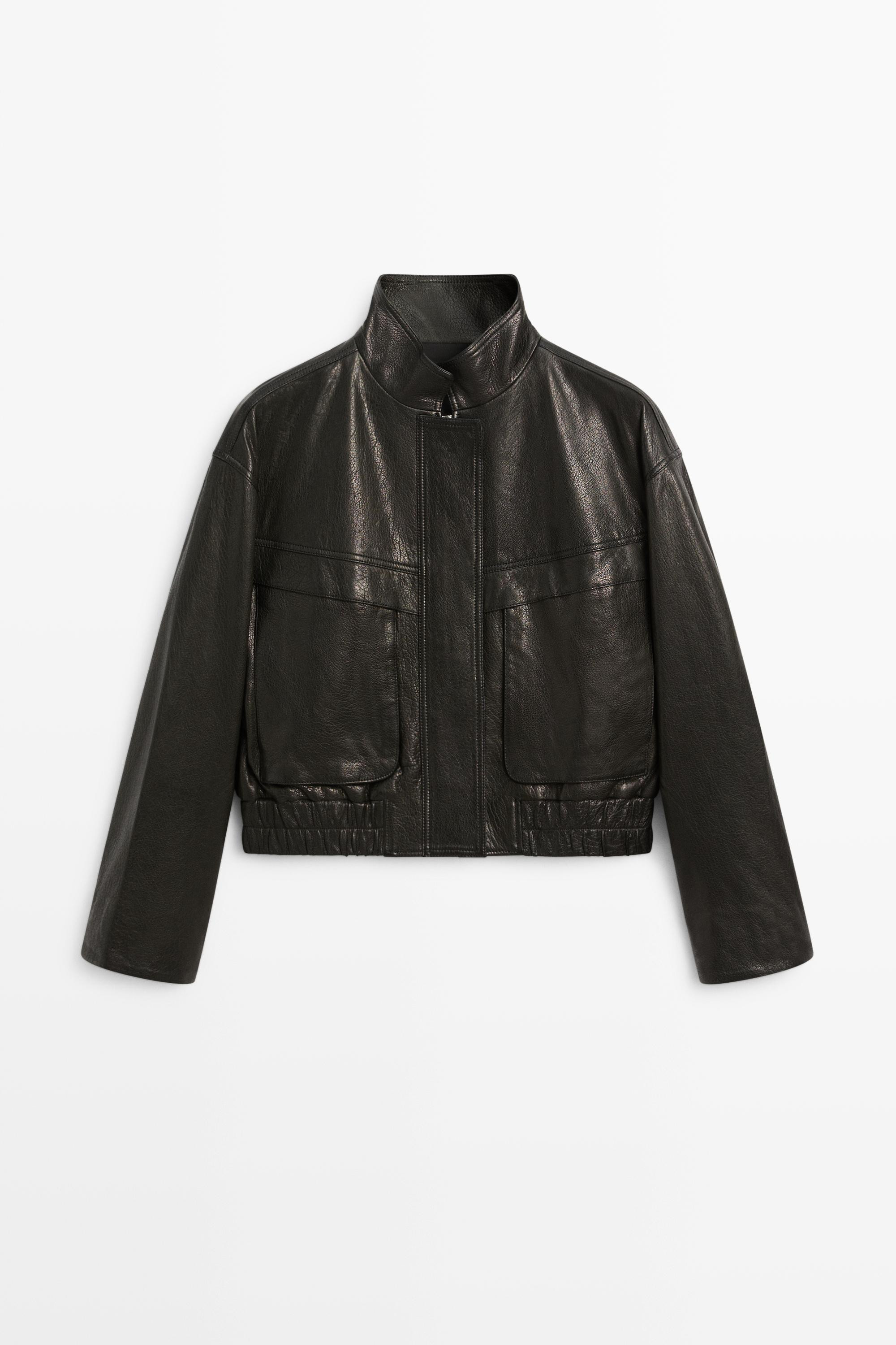 Veste courte \u00e0 col montant en cuir nappa | Massimo Dutti FR